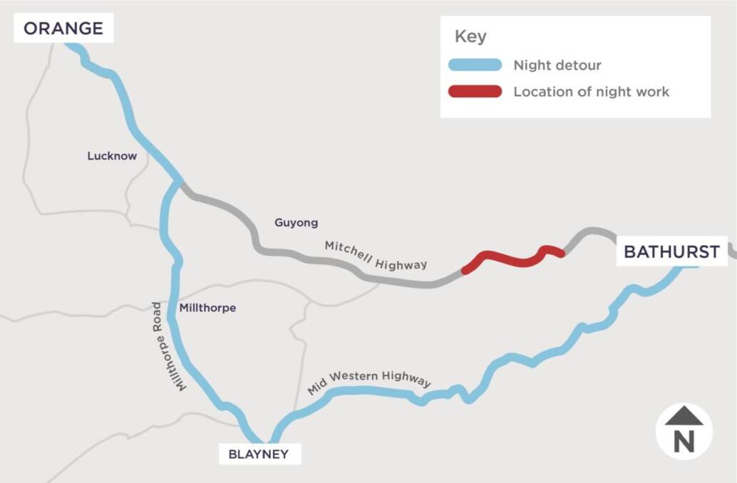 The section of the highway to be closed and the detour that will be in place