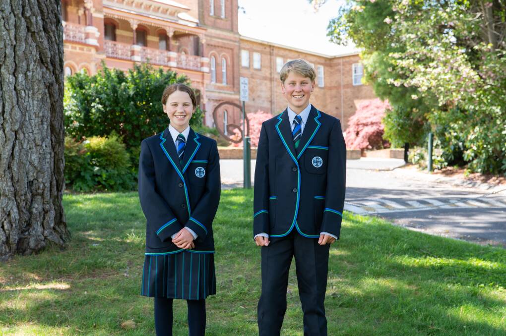 BEST DRESSED: Year 6 students Bell Clinton and Oscar Chandler-Sullivan in the Year 3-10 academic uniform. 