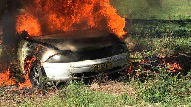 ALIGHT: The car which was found burned out on Tuesday. Photo: SUPPLIED. 