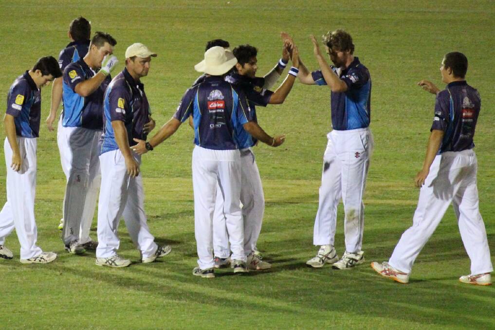 SUPER OVER: Tanvir Singh celebrates with teammates after dismissing Dave Boundy. Photo: MAX STAINKAMPH