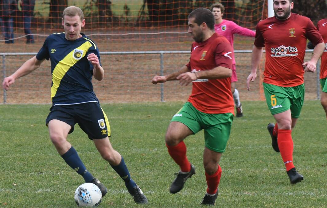 LIVEWIRE: Mariners' midfielder Kenny McCall in Orange last month. He was integral to the blue-and-gold's forward thrusts on Saturday against Dulwich Hill. 