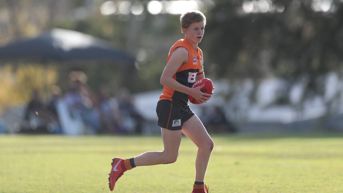 YOUNG GUN: Bathurst Giants goalsneak Aiden Macauley with ball in hand during the 2019 season at George Park. Photo: PHIL BLATCH
