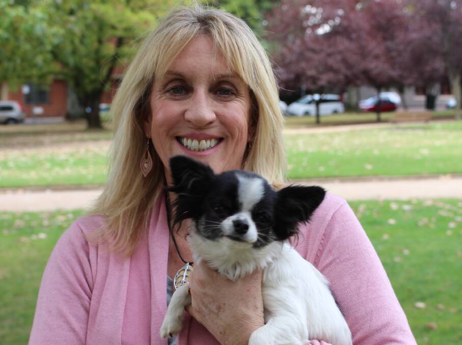 STARSTRUCK: Deb Colman with the star of the show, Panda, who plays Bruiser in Orange Theatre Company's Legally Blonde. Photo: MAX STAINKAMPH 0419MSpanda