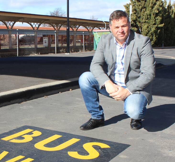 BUS LOCKED IN: Member for Orange Phil Donato is pleased the Bathurst Bullet will have connections to Orange, but wants the service extended. Photo: SUPPLIED. 