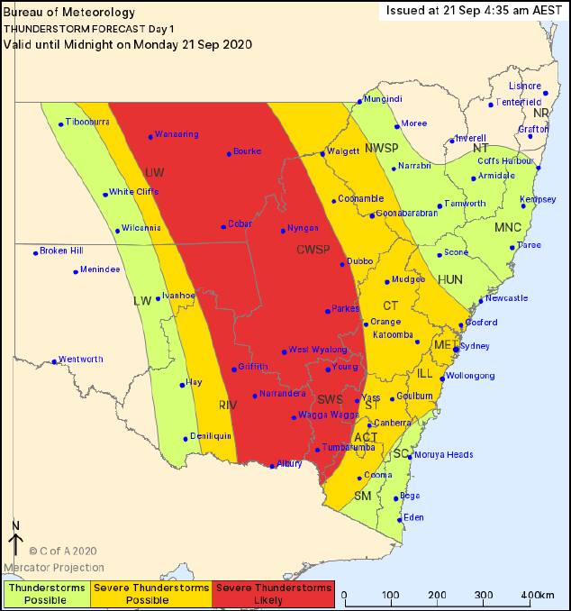 STORM WARNING: Severe thunderstorms are possible for Orange. Photo: BOM