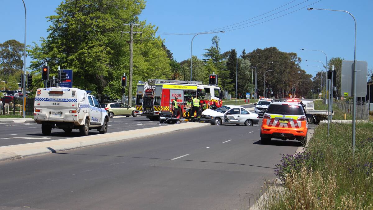 NONE INJURED: The scene of the incident out the front of Orange hospital. Photo: MAX STAINKAMPH