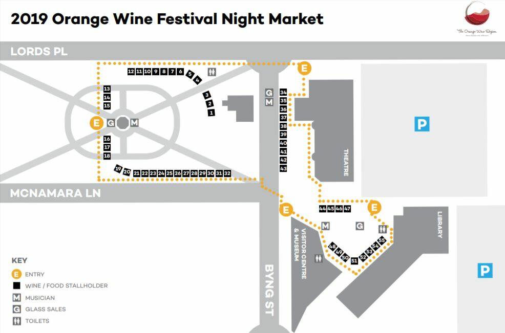 WHERE IT'S GOING: The map of the Orange Wine Festival Night Market for 2019. Photo: SUPPLIED. 