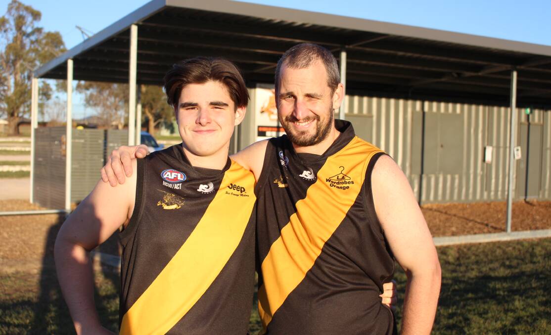 FATHER AND SON: Zach and Ben Cullis in Tigers colours on Saturday. The pair have lined up together in nearly every game this season. Photo: MAX STAINKAMPH