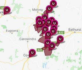POWER OUT: The areas where power is out around Orange. Photo: ESSENTIAL ENERGY