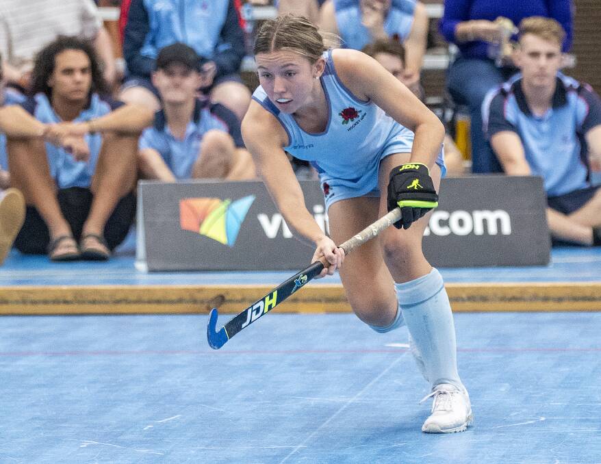 IN FORM: Eva Reith-Snare during the 2020 Under 21s Women's Indoor Championship, where she score 18 goals. Photo: CLICK IN FOCUS