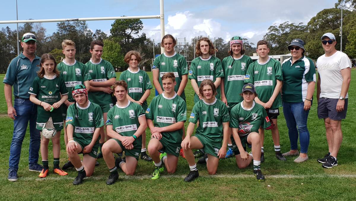 RAG-TAG TEAM: Derek Scott, Tom Scott, Ethan Burke, Riley Pearce, Angus Templton, Zane Tebbutt , Darius Rattey, Bailey Holland, Carter Dale, Keryn Phillips, Jack Gibson and (front)  John Toberty, Angus Ellem (prev. Emus now shoal haven) Jake Ritchie, Jack Tracey and best and fairest Hamish Gibson. Photo: SUPPLIED. 