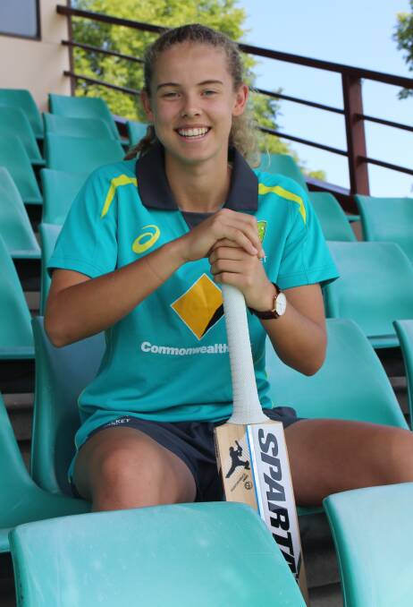 BATTING ON: Kinross, Western, Parramatta and Sydney Thunder young gun Phoebe Litchfield in the grandstand at Wade Park. Photo: MAX STAINKAMPH