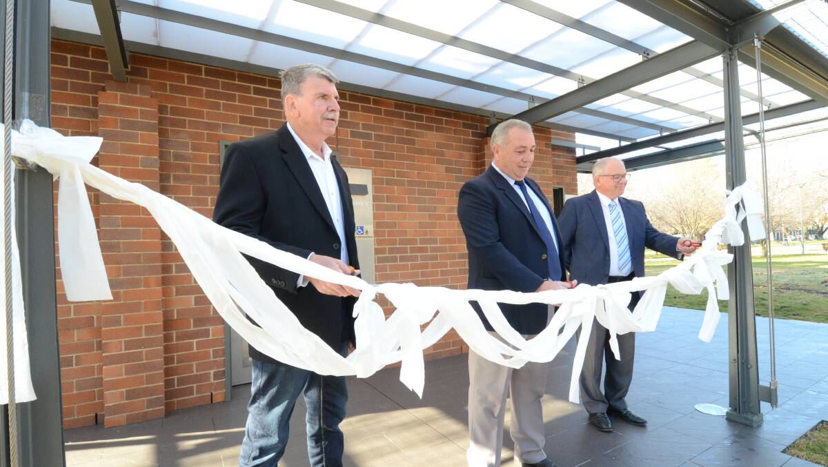 The long-awaited Robertson Park toilet block was opened by councillors Glenn Taylor, Sam Romano and Jeff Whitton on Friday