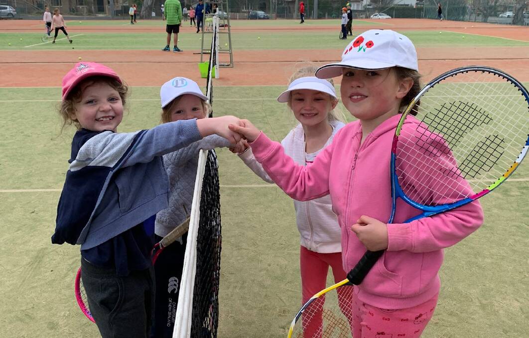 BARTY PARTY: Ada Golding, Indie Gardiner, Eleanor Spruce and Grace Kimber (right) were four of dozens who caught Ash Barty fever this week. Photo: SUPPLIED. 
