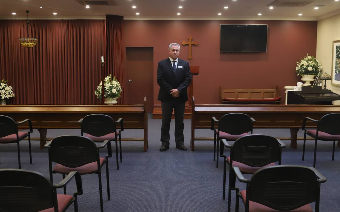 STILL AT 50: Penhall Funerals funeral director Craig Ostini said the lifting of a cap on people wouldn't allow them to fit in more people under social distancing rules. Photo: CARLA FREEDMAN