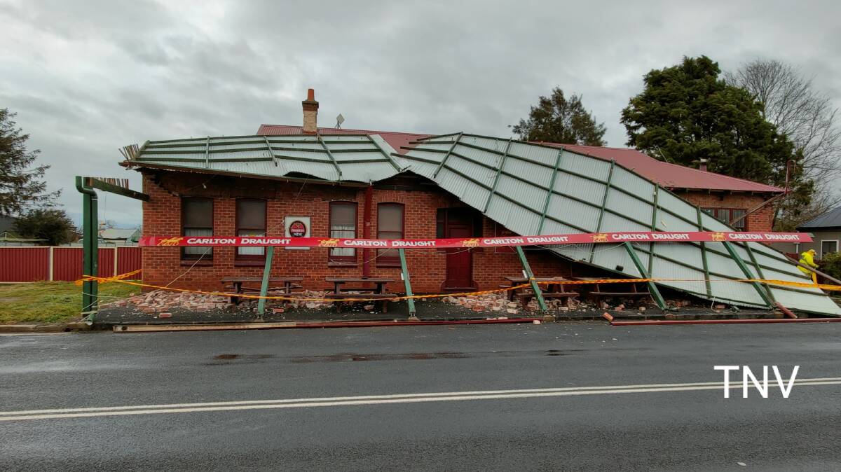 DAMAGED: The Railway Hotel in Spring Hill on Friday afternoon. Photo: TROY PEARSON/TOP NOTCH VIDEO