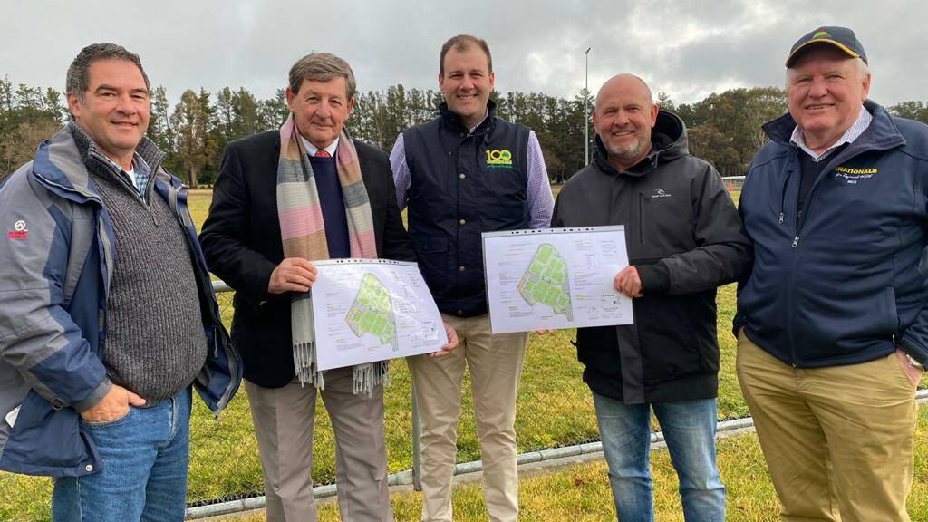 SPORTING CHANCE: Cr Tony Mileto, Cr Reg Kidd, Sam Farraway MLC, Cr Jason Hamling and Rick Colless at the stadium's planned site at Bloomfield earlier this year. 