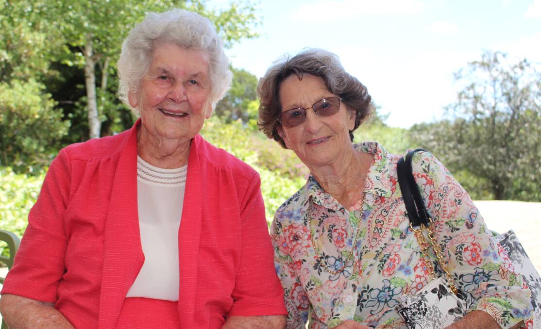 STILL GOING STRONG: Betty McDonald and Edna Sharp at the Orange Botanical Gardens on Thursday. Photo: MAX STAINKAMPH
