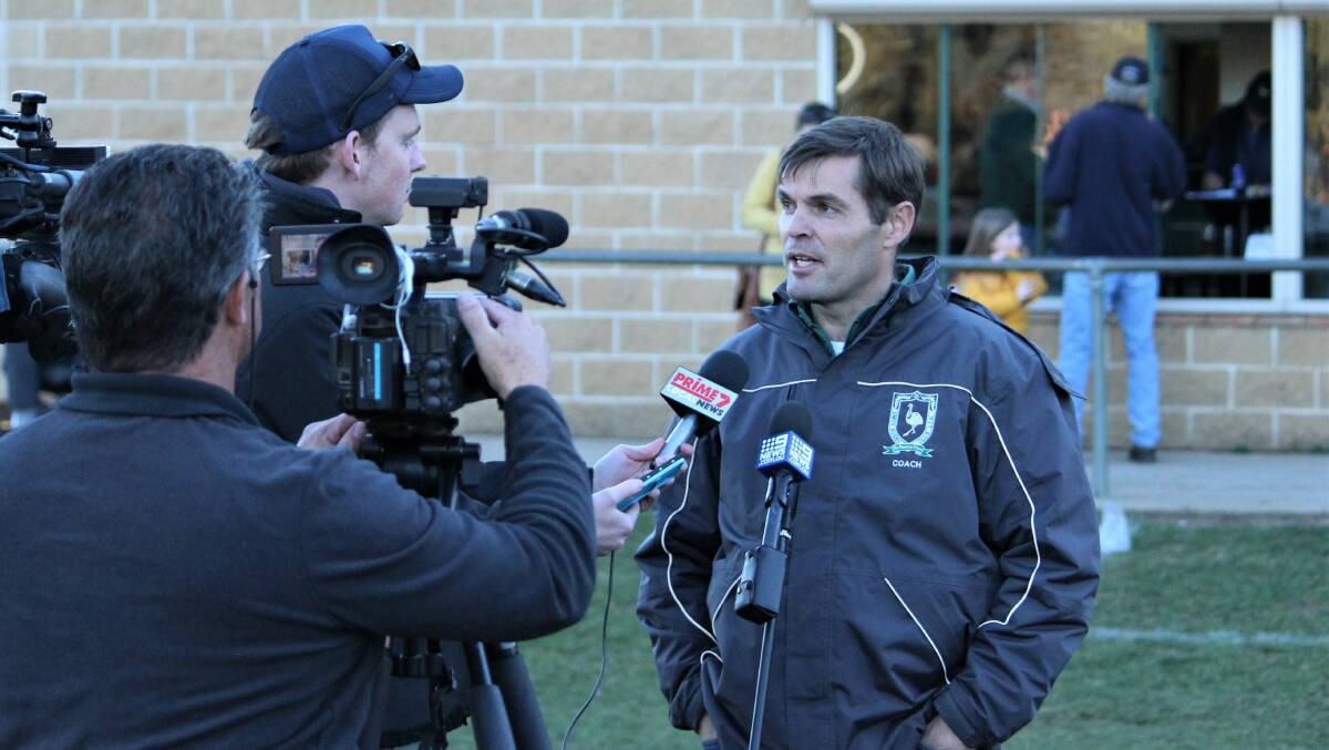 IN THE ZONE: Emus first grade coach Pete Bromley fronting the media during the week. Photo: MATT FINDLAY. 