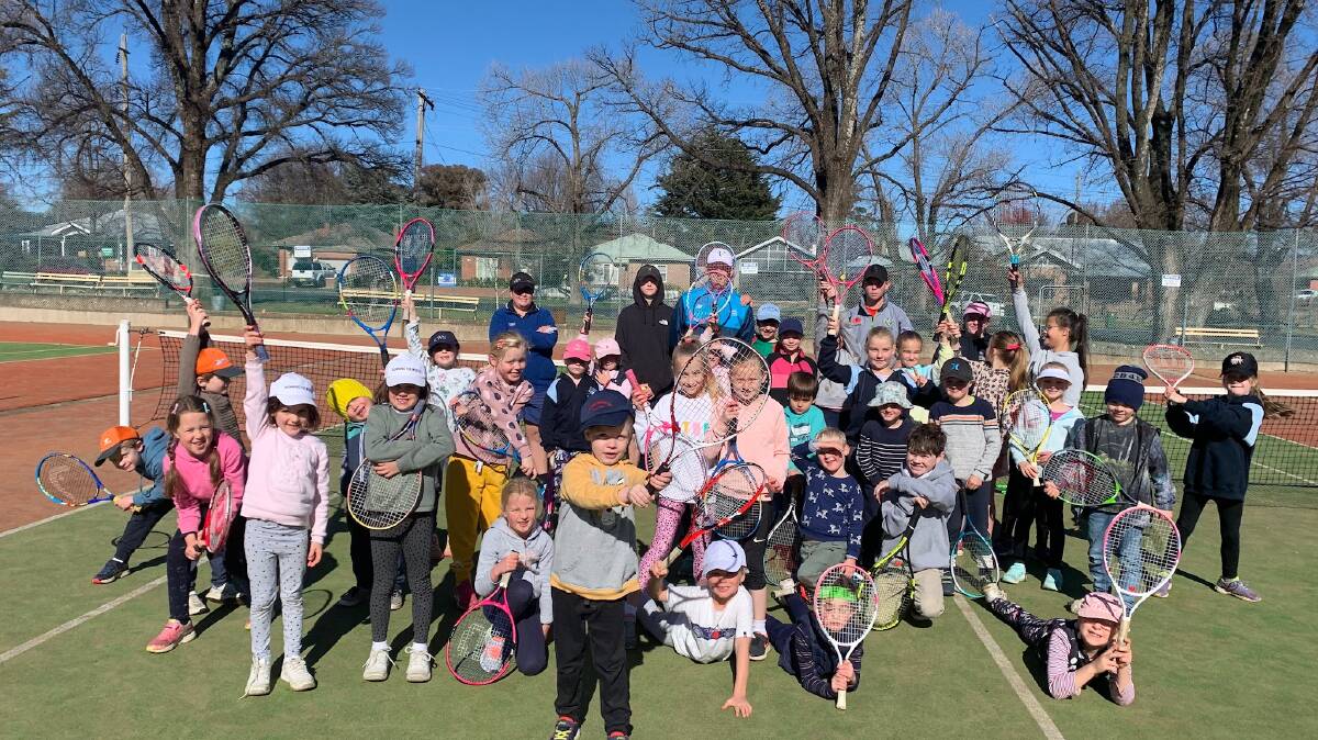 EXCITEMENT MACHINES: Some of the children taking part in tennis lessons this week. Photo: SUPPLIED. 