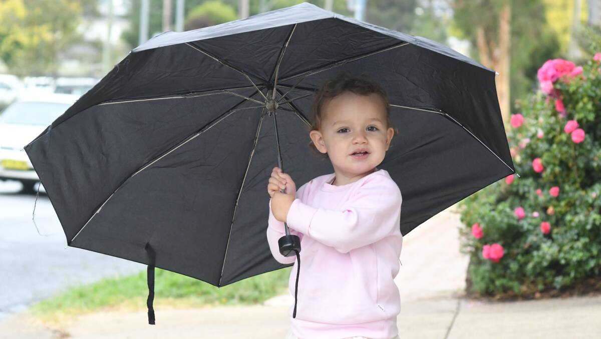 STAYING DRY: Finnella Powell tightly holds her umbrella. Photo: JUDE KEOGH