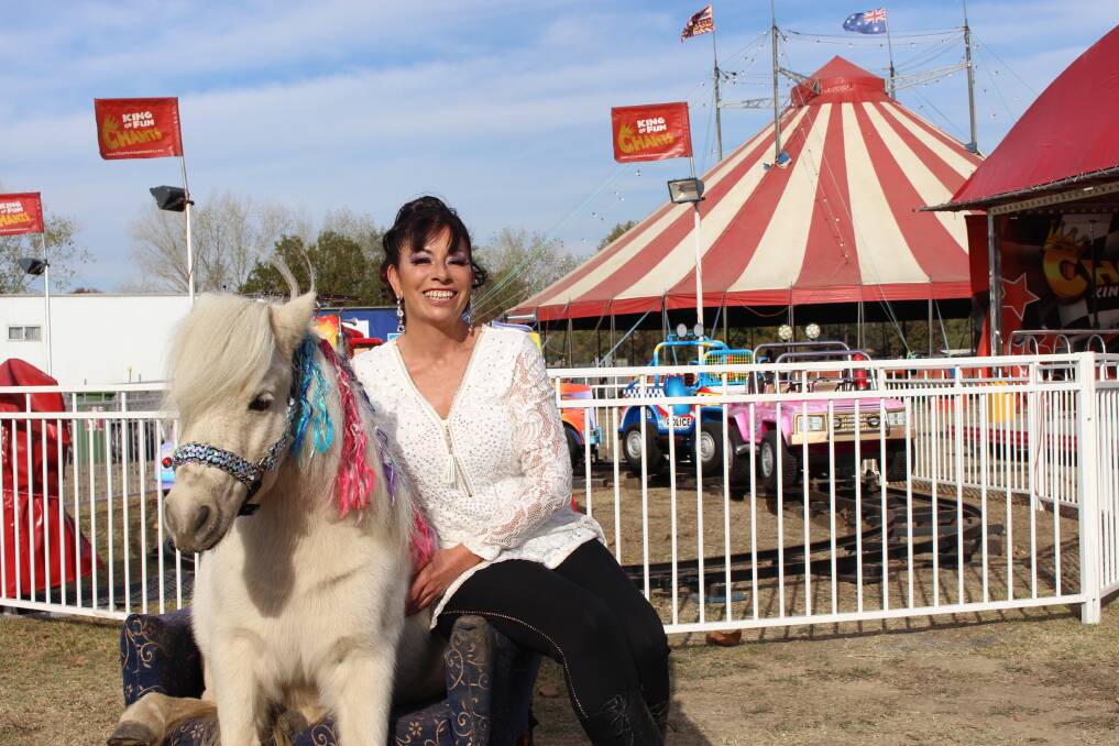 BIG TOP: Brophy Bros circus performers Merlin the miniature pony and Maureen Martin are gearing up for a huge run of free acts at the 2018 Orange Show. PHOTO: MAX STAINKAMPH 0425MSshow1.