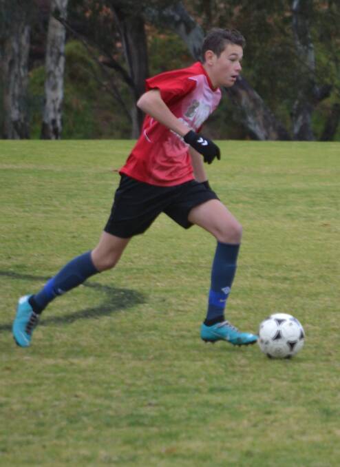 GOAL-SCORER: Emerton Beratto in action in Cowra's junior competition in 2018. The young gun scored the Eagles' first goal in the Orange District Football Association on Saturday.