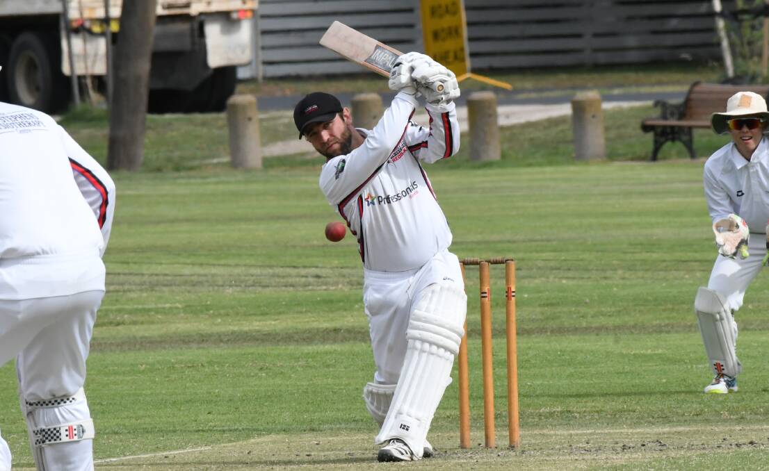HITTING OUT: Joey Coughlan looks to whack one back past the bowler against Kinross earlier this season. Photo: CHRIS SEABROOK