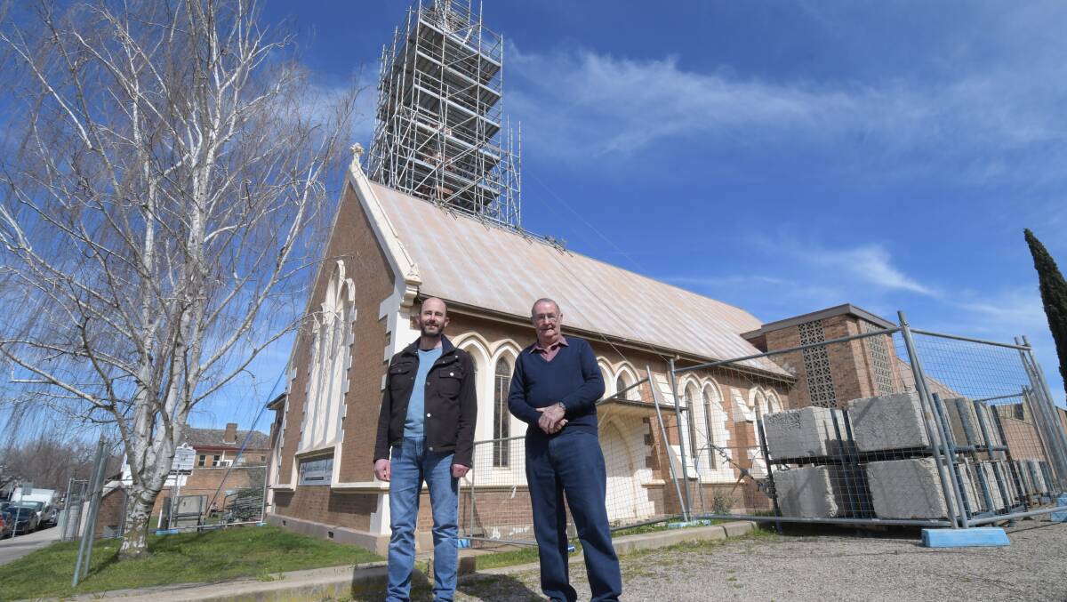 The photos of the new steeple being completed on Wednesday. Photo: CARLA FREEDMAN
