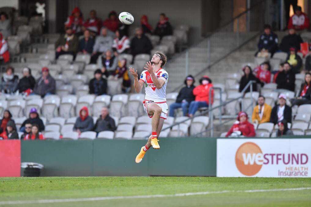 Cody Ramsey in full flight during his debut campaign with the St George Illawarra Dragons. Photo: ILLAWARRA MERCURY