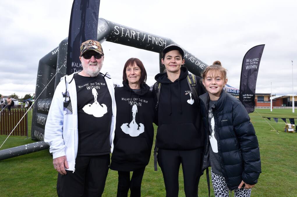 UNITY: John Shanahan with wife Lesley, daughter-in-law Kosha and granddaughter Lila at this year's Walking Off the War Within event. Picture: Adam Trafford