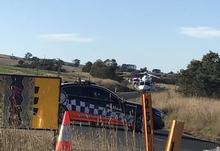 CRASH: The Toll Rescue Helicopter on scene at Caloola on Saturday afternoon.