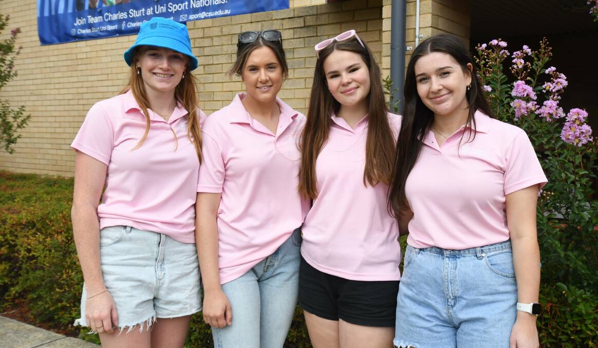 FIGURES CLIMB: CSU students Olivia Hunt, Frances Heffernan, Ella Le Hanie and Emily Foley started in 2022, with the next cohort of uni students in 2023 already showing a 78 per cent jump in entries. Photo: JUDE KEOGH.