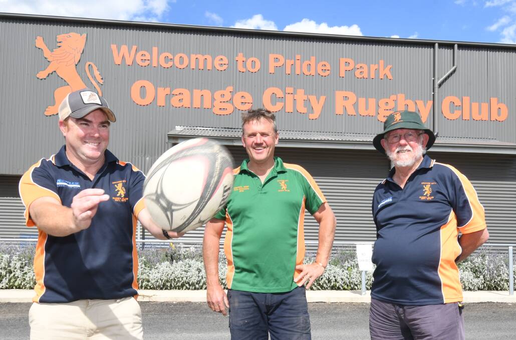 STRAP IN: Nathan Bourke, Fletcher Niven and Rod McTaggart will be looking forward to Orange City Rugby Club's annual pre-season 10s tournament. Photo: JUDE KEOGH.