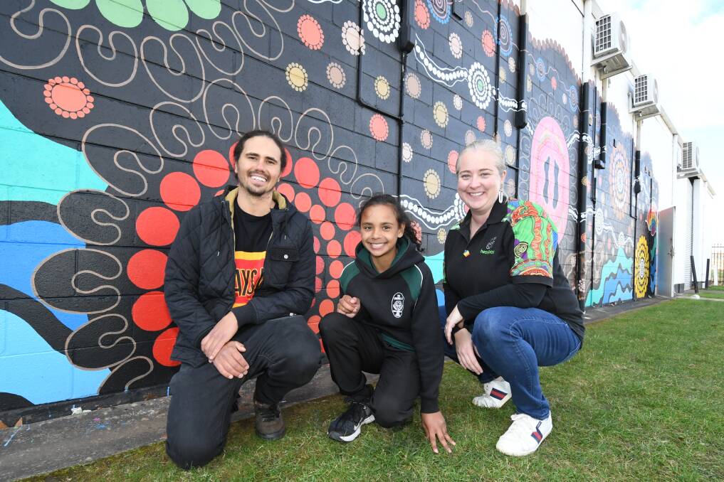 WELL DONE: Sandon Gibbs-O'Neil, Jayanna Dixon and Kelly Dent at the unveiling of the new mural at Headspace Orange. Photo: JUDE KEOGH.