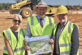 Tammy Greenhalgh, Sam Farraway and Jason Hamling at the site for the Orange Sports Precinct. Picture supplied