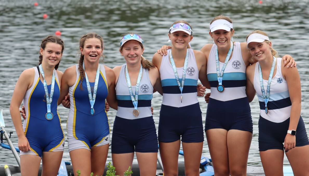 TOP TEAM EFFORT: Kinross' Tessa Wong, Jemima Scammell (middle pair), Olivia Searle and Sophie Luelf (pair on the right). Photo: NSW ROWING.