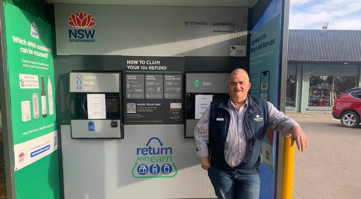 FIRST ONE: Store manager Geoff Bottom is pleased to have a Return and Earn Machine at Bernardi's Blayney. Photo: SUPPLIED.