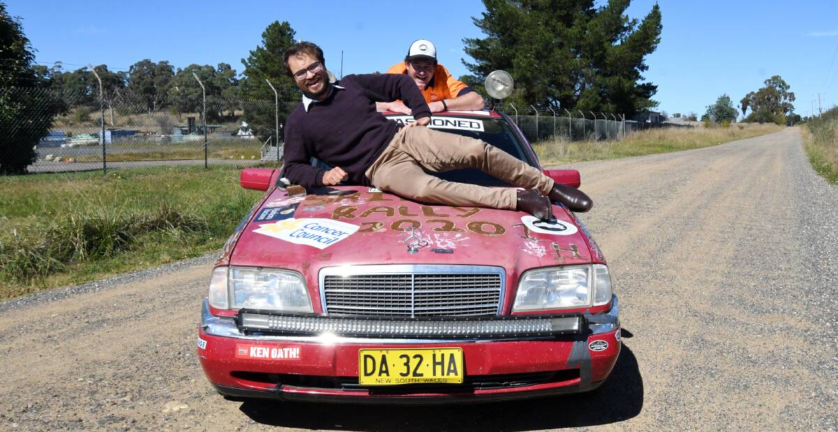 TOUGH TIMES AHEAD: Henri Sutton and Sean Ryan will be taking 'Micky the Merc' on a drive more than 3500km long. Photo: CARLA FREEDMAN. 