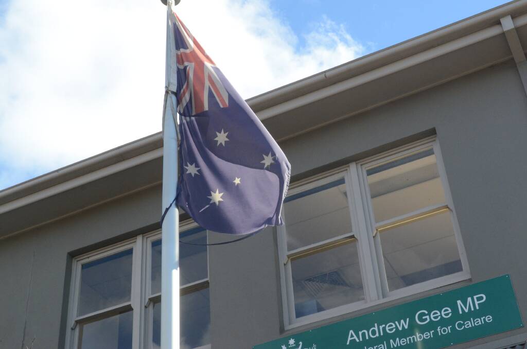 The flag outside the office.