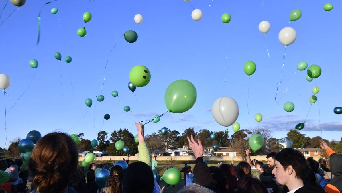 Balloons were let off in rememberance of Decklan Hayward. Picture by Carla Freedman