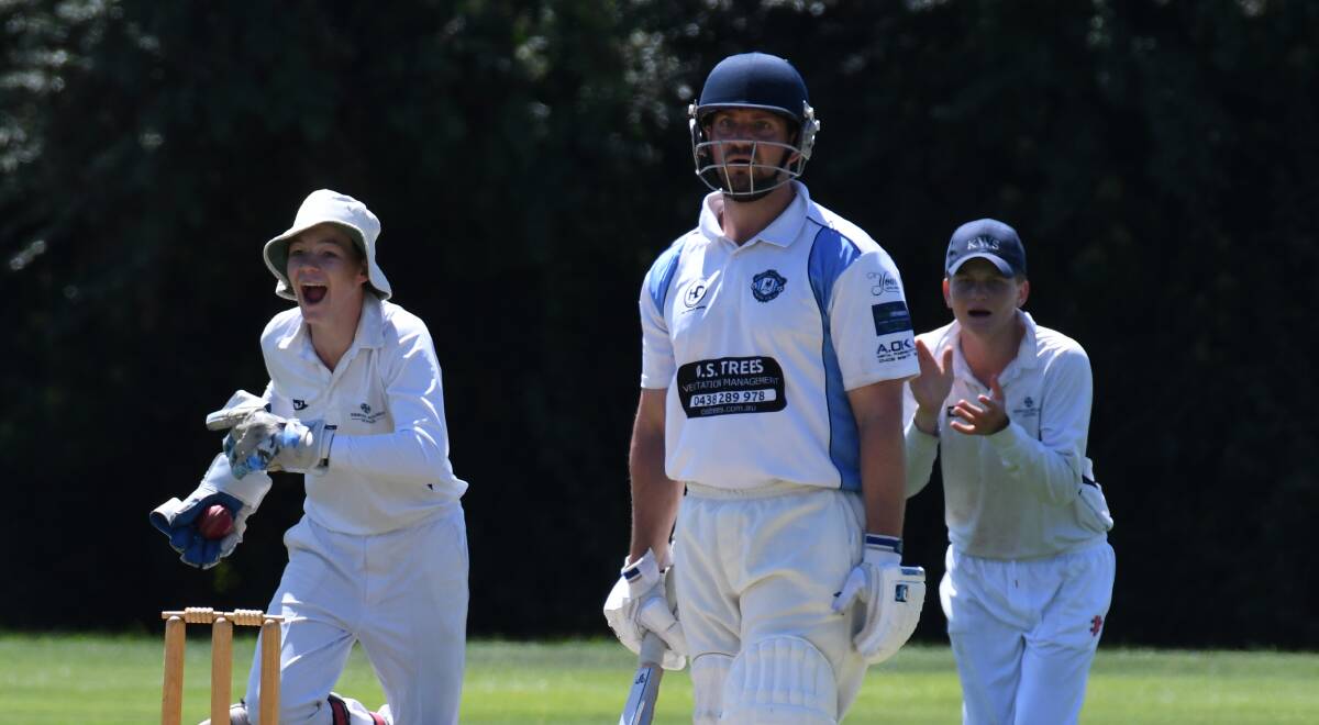 STUNNED: A bemused Dave Giorgio looks on as Kinross celebrate the big wicket...only for things to come crashing down for the students later on. Photo: JUDE KEOGH.