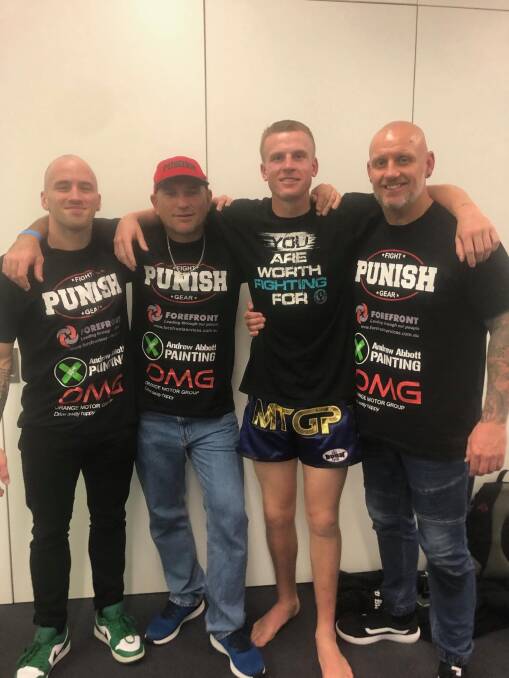 DETERMINED: Kieran Walsh, Danny Mak, Charlie Bubb and Mark Seldon in Perth where Bubb lost by unanimous decision to George Mann. Photo: SUPPLIED.