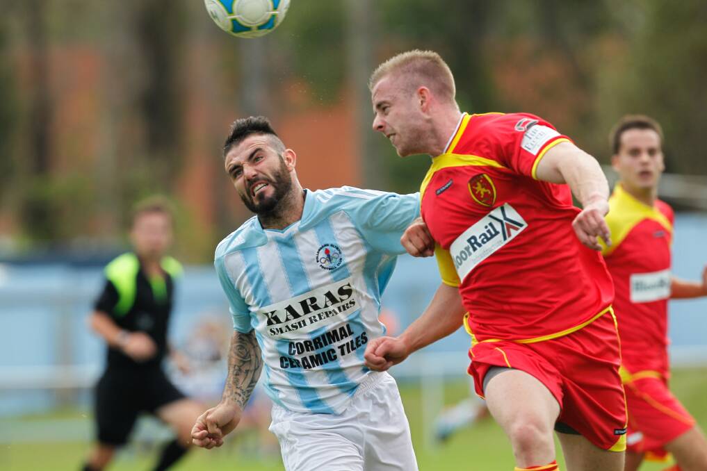 MOVING THE NEEDLE: New Barnies recruit Brendan Reilly (right) during his days playing with Wollongong United in the Illawarra Premier League in 2014. Picture: CHRISTOPHER CHAN 