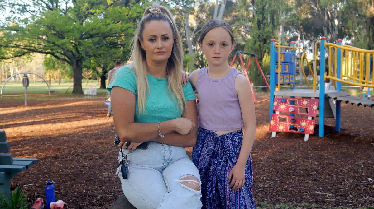 Lareina O'Neill and daughter Cydi McGregor at Elephant Park where the nine-year-old's backpack full of birthday money was stolen. Picture by Carla Freedman