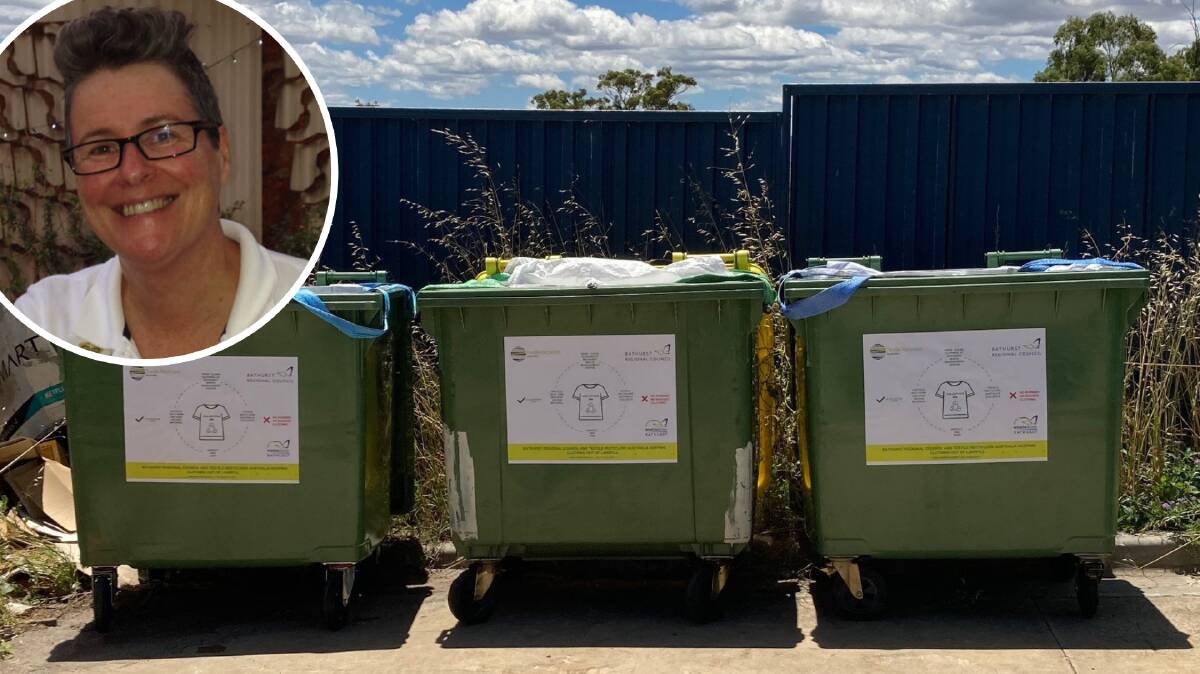 NEW USE: Orange is on the radar for Maureen Taylor as city may soon see bins similar to these filled with clothes. Photo: BATHURST REGIONAL COUNCIL.