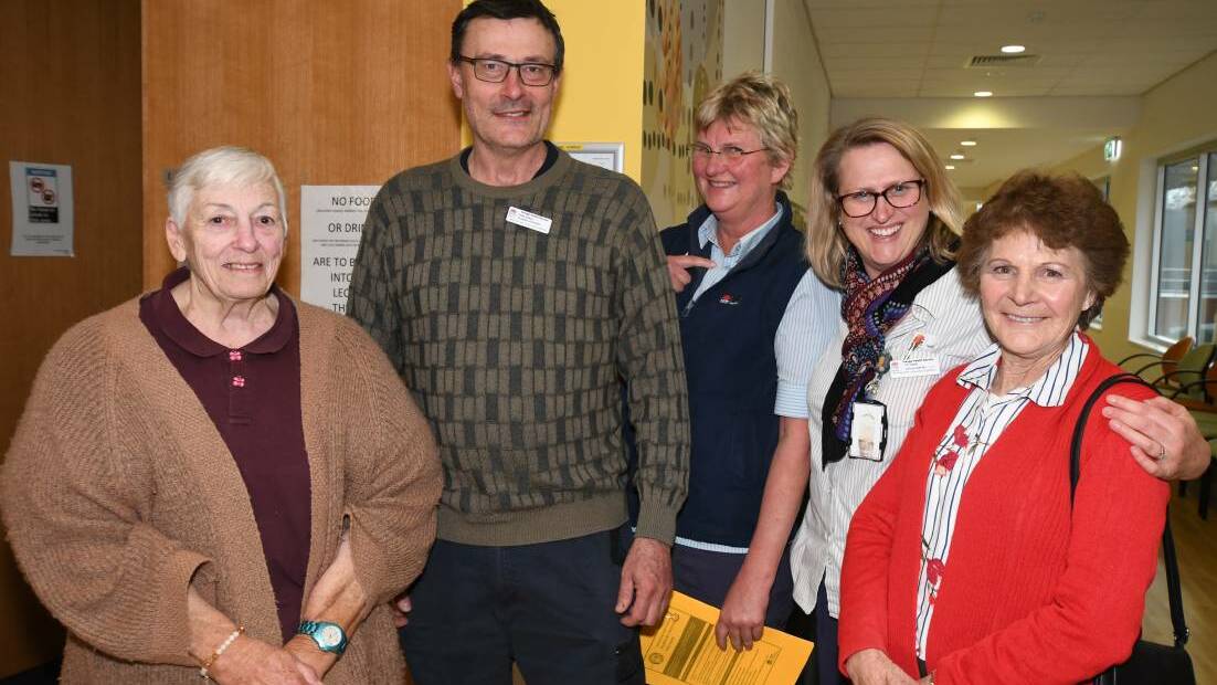 WELCOME: Volunteers and hospital staff, Pat Yates, Carl Baker, Sue Smart, Katie Taylor and Marg McFarlane.