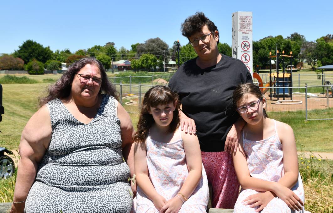 Fiona Merlino, Sahara and Ariel Patten as well as Rebecca Hart were sad to see Glenroi Heights Public School went up in flames. Picture by Carla Freedman.