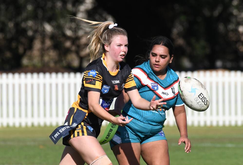 GRITTY: Lily Holmes was instrumental in the Grenfell Goannas grabbing an away victory against Orange United on Saturday. Photo: JUDE KEOGH.