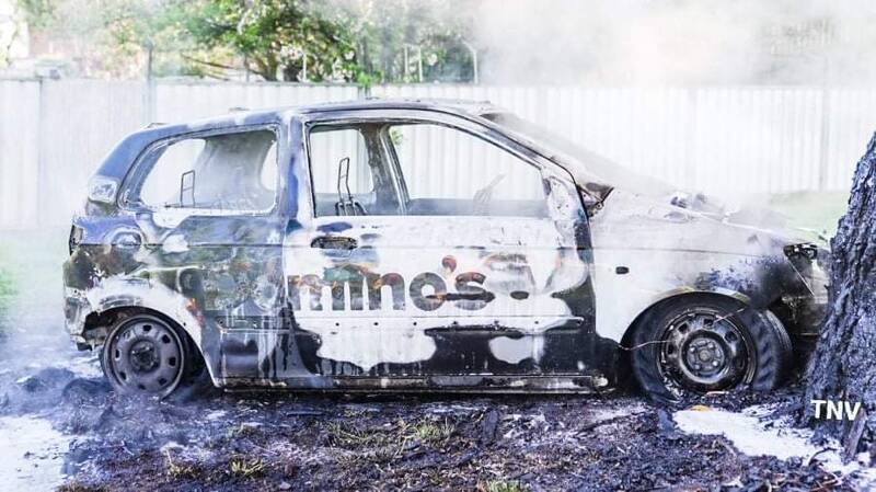 DESTROYED: The car that was torched in Glenroi. PHOTO: TNV/TROY PEARSON